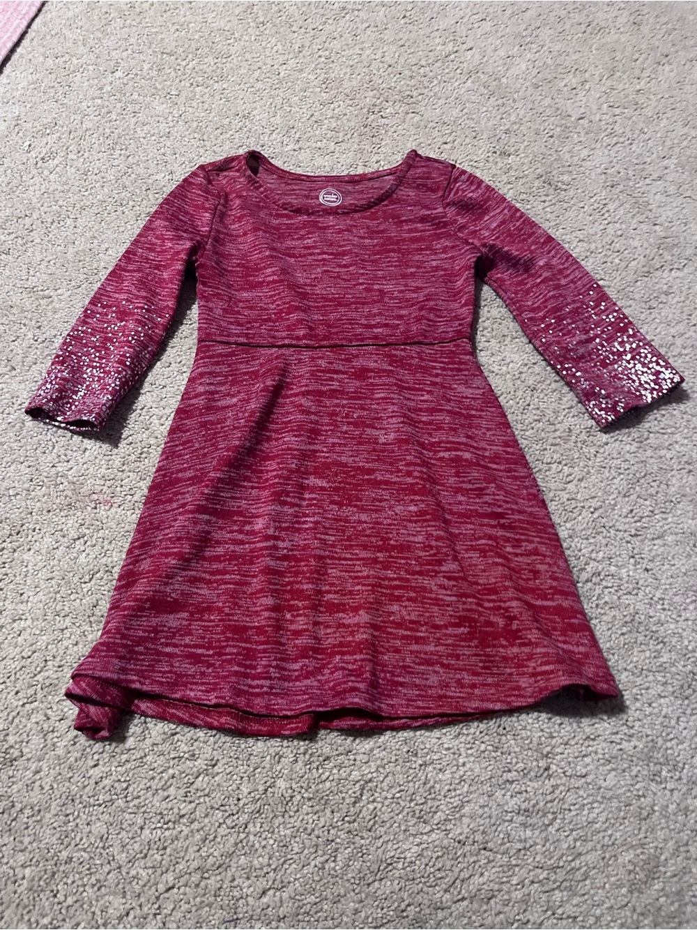 Girls' Marled Pink Long-Sleeve Dress with Sequin Cuffs